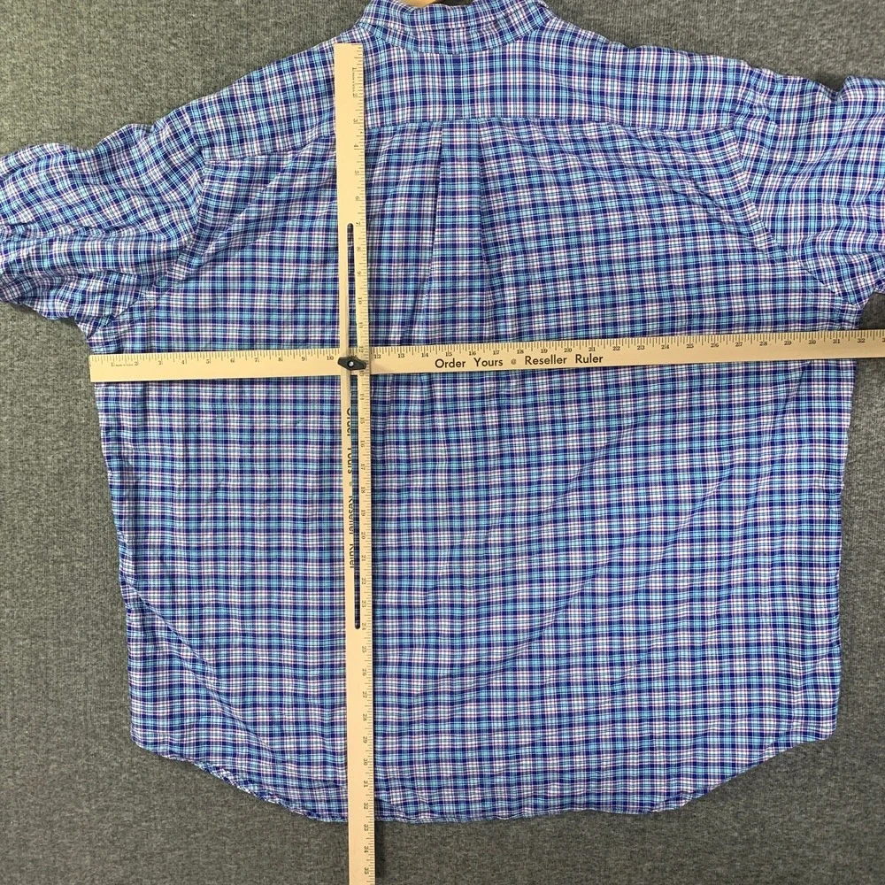 Polo Ralph Lauren Oxford Shirt Men 3XB Plaid Blue Short Sleeve Cotton Oversize